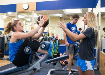 Girls working out with ball erights