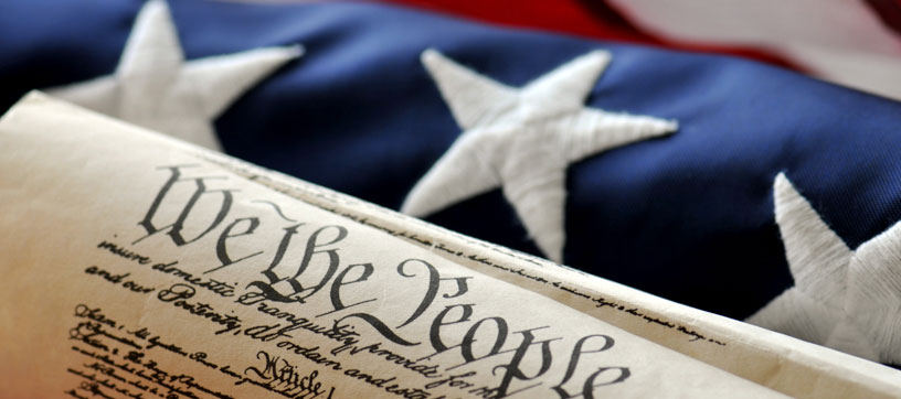 Declaration of Independence with American flag