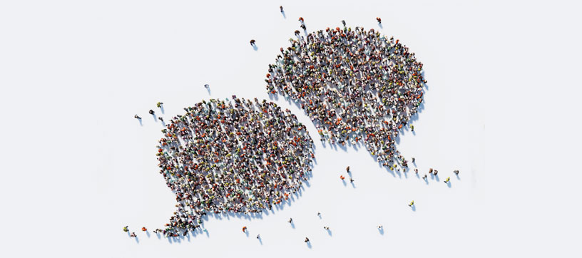 Crowd of people in a speech bubble shape