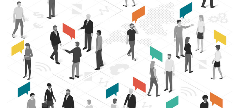 Illustration of people with speech bubbles