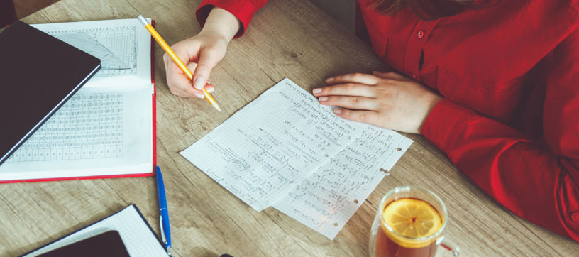 Student doing math homework