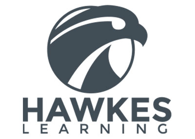 Hawkes Learning logo featuring a stylized hawk icon in a circle above the company name in bold, grey text.
