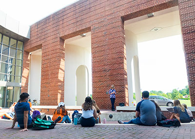 Having class outside at the Ferguson Center