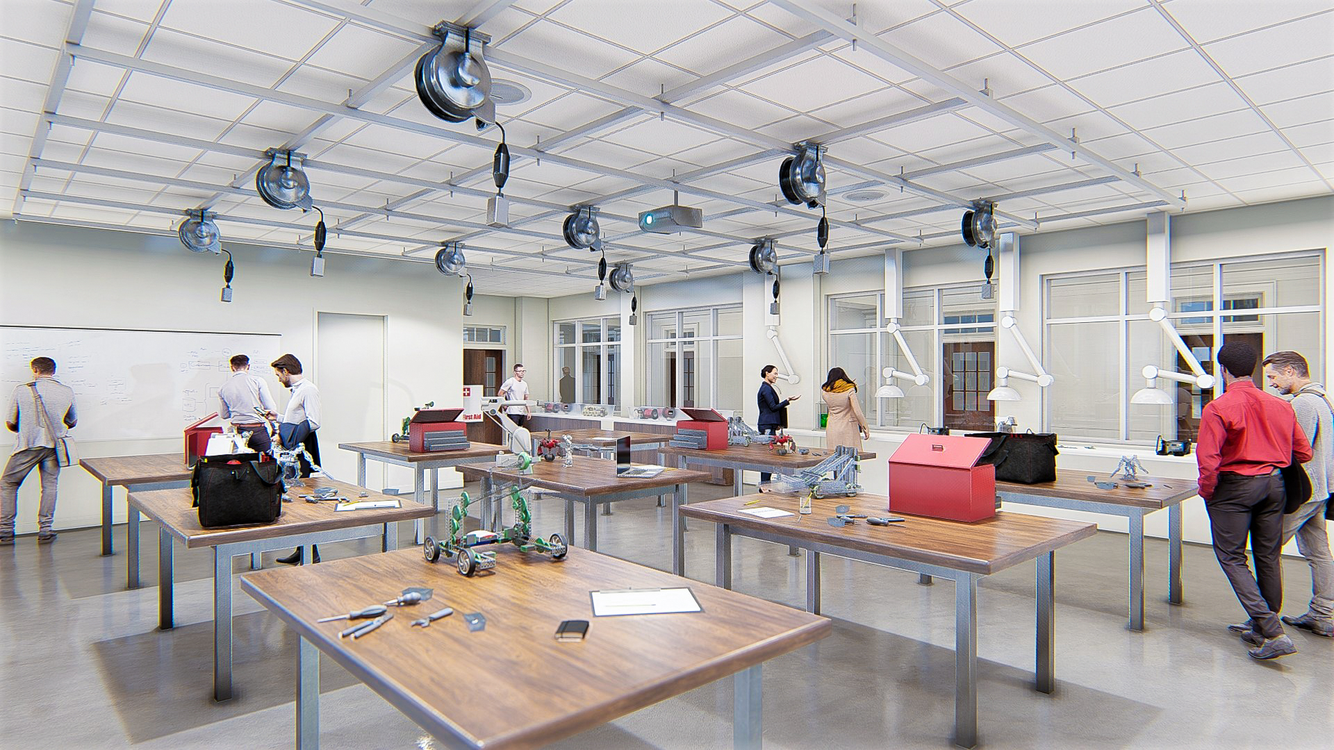 A digital rendering of the maker space in the new Science and Engineering Research Center.