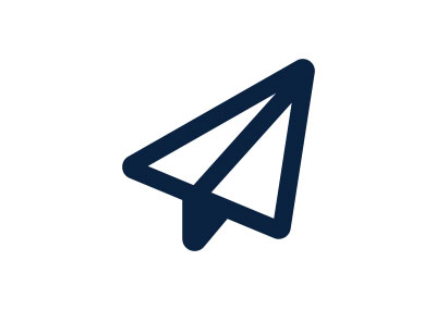 A dark blue outline of a paper plane