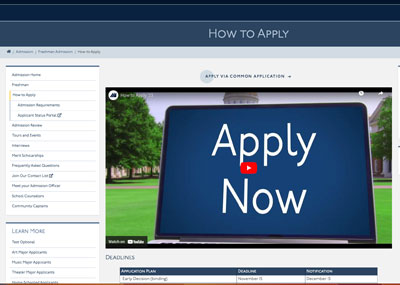 A screenshot of the How to Apply page on Christopher Newport's website.