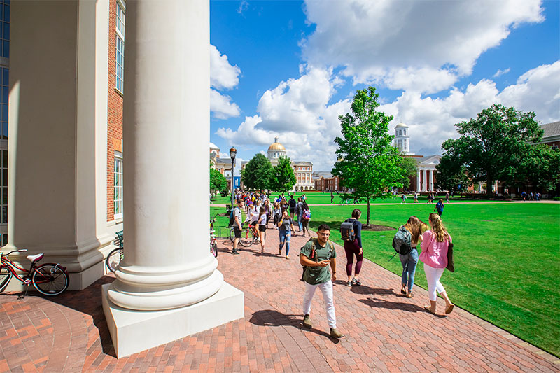 Students on the Great Lawn in front of Forbes Hall