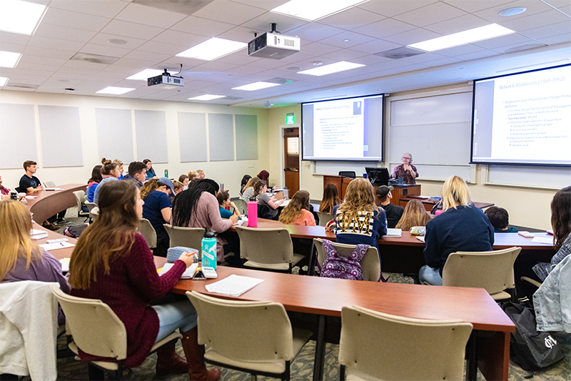 Psychology professor Dorothy Doolittle leads a class.