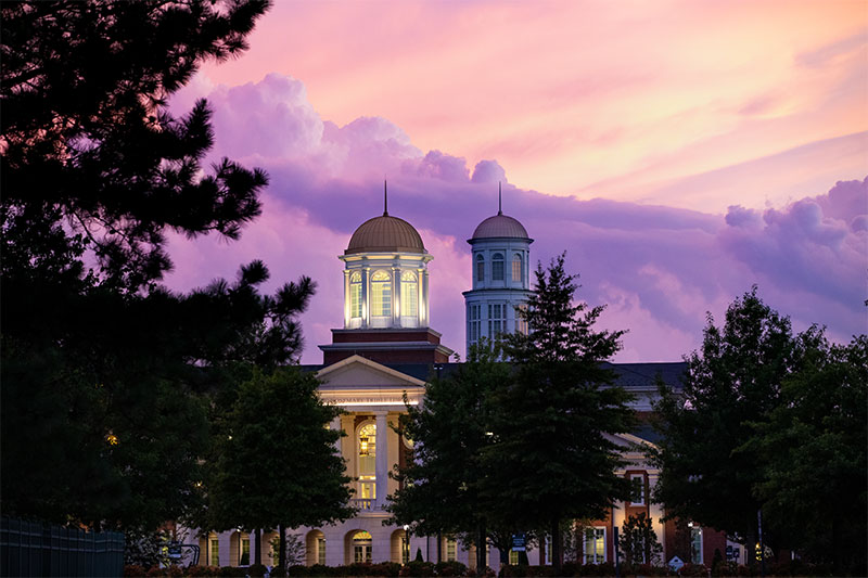 Paul and Rosemary Trible Library at sunset