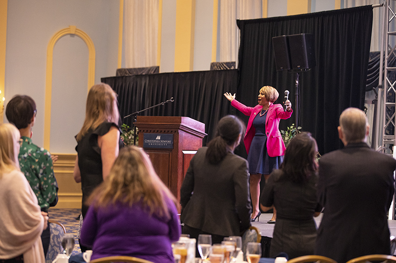 Sophia Nelson addresses the crowd at the 2020 Global Conference on Women and Gender