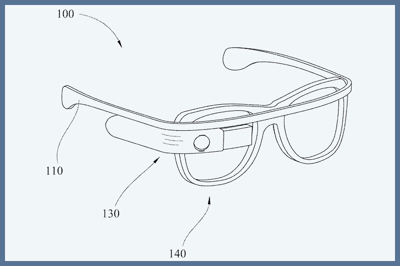 A drawing of the optical head-mounted device from the U.S. patent document