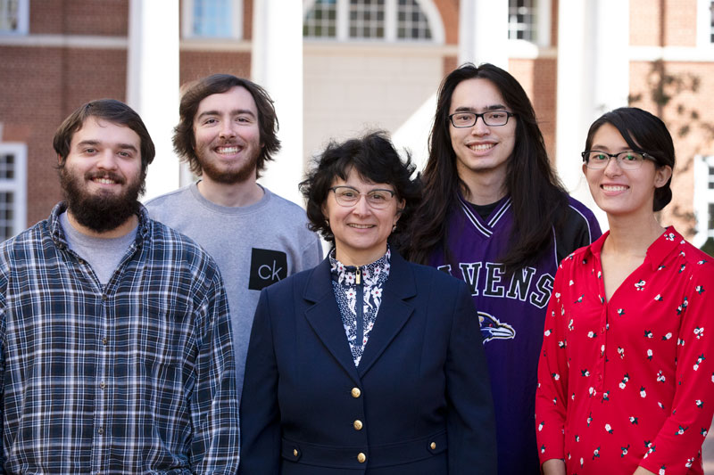 Photo of the research team, from left to right, John Herrmann, Daniel Wright, Dr. Iordanka Panayotova, Nathan Kolling and Emily Adams