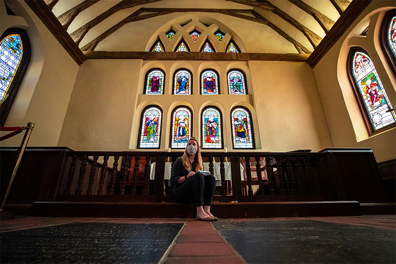 Brooke Weber in the sanctuary at St. Luke's Church