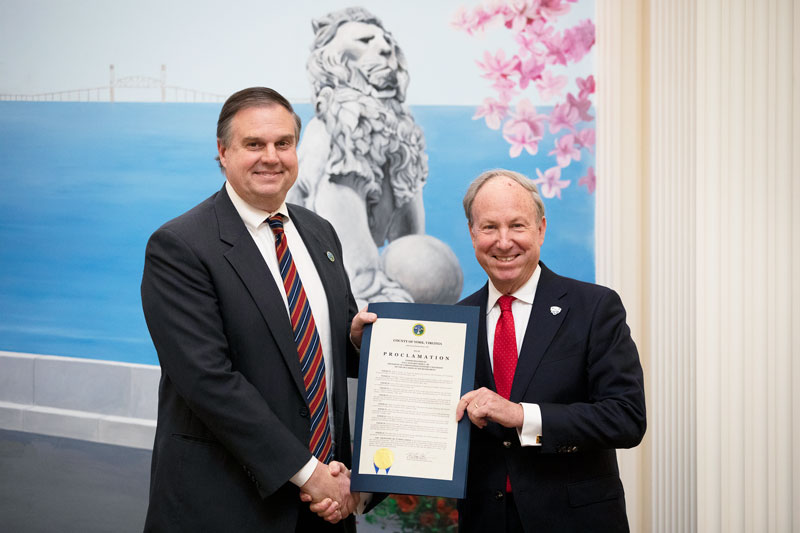 photo of Chad Green (left) and Paul Trible holding the York County Proclamation