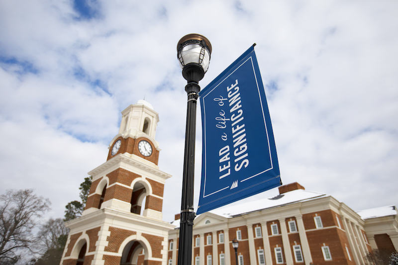 Photo of Lead a Life of Significance Light Pole Banner on campus
