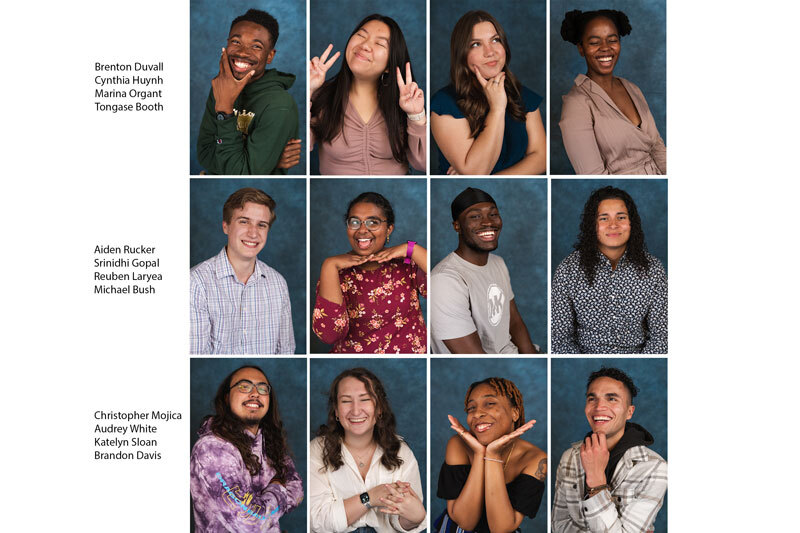 Yearbook style layout with student headshots on right and their names on the left