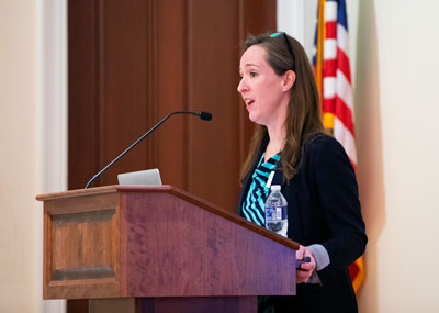 Laura Puaca speaks at a Hampton Roads Oral History Project event
