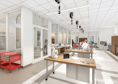 A rendering of a drone and robotics lab in the new Integrated Science Center Phase III building.