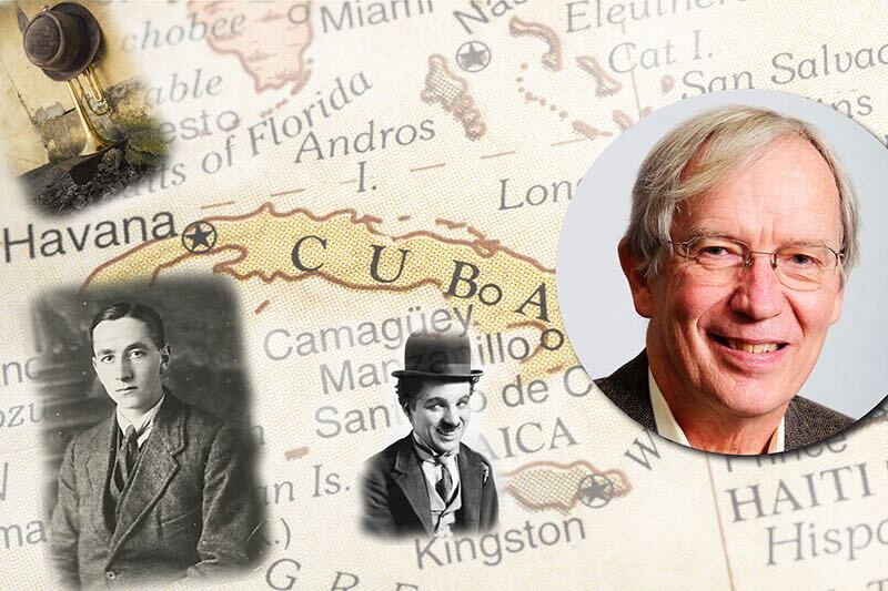 A map of Cuba is the main background. There are two black and white images of individuals. On the right in a circle frame is a headshot of Kerby Miller