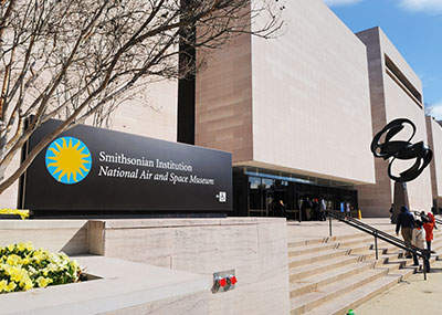 An exterior shot of the Smithsonian National Air and Space Center