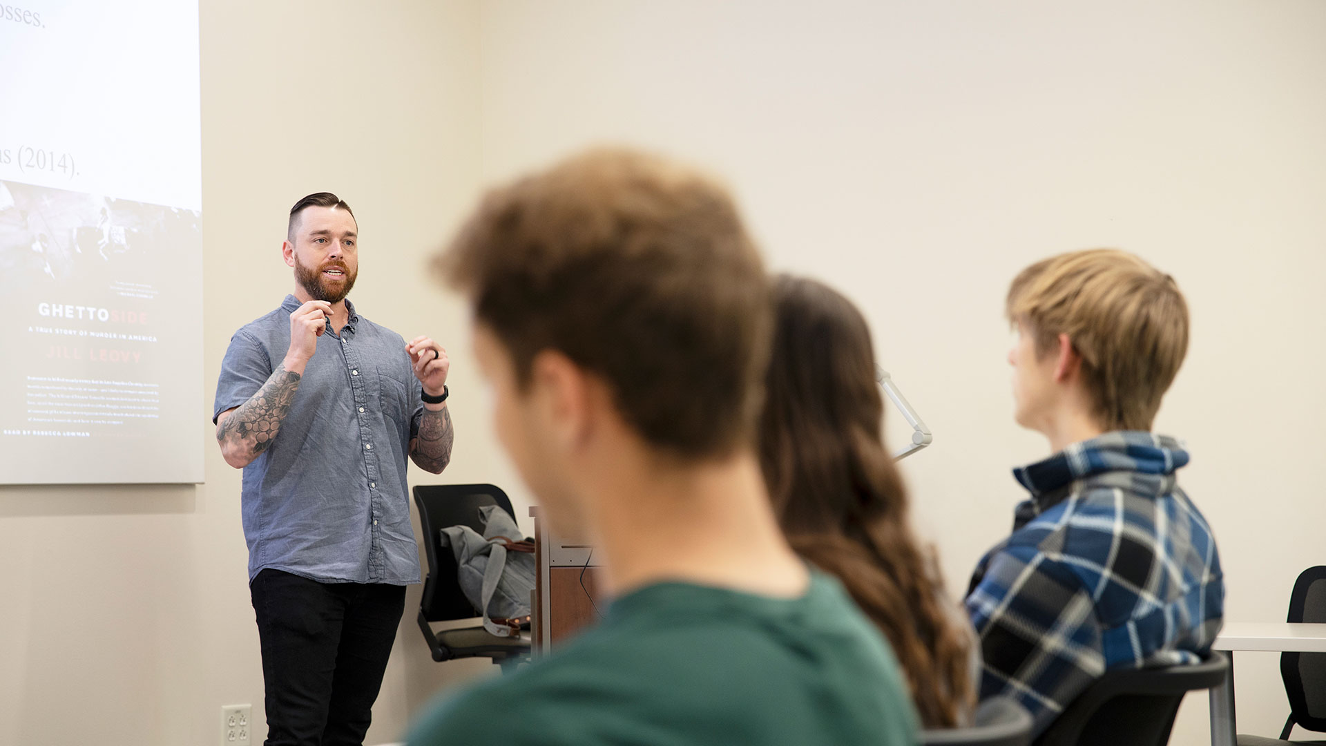 Professor Steve Keener lecturing in a criminology class