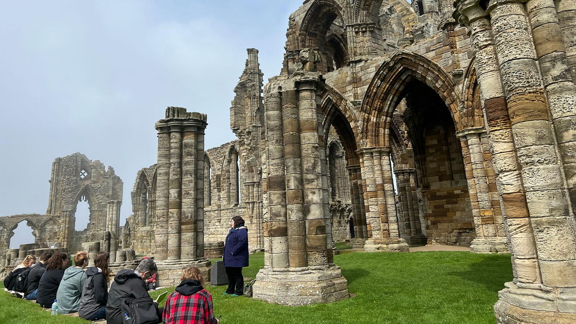 A class sitting on the grounds of Whitby Abbey