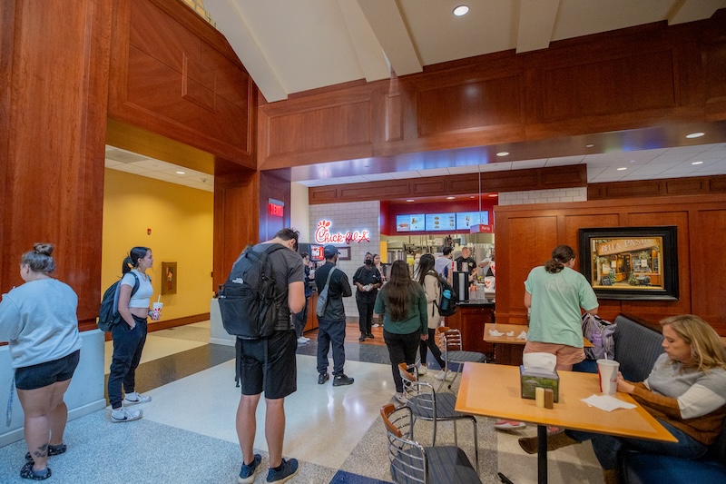 Students in line at Chic-fil-a in the DSU