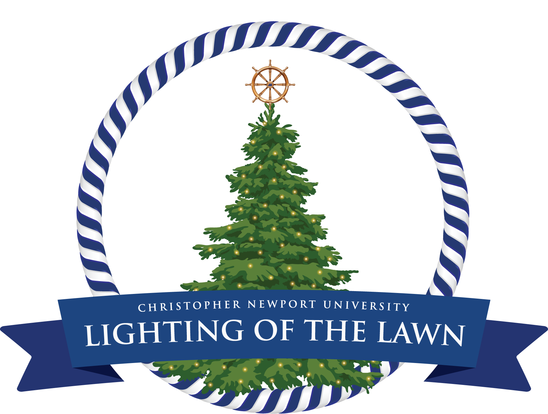 Lighting of the lawn logo, which contains a tree with a ship wheel at the top