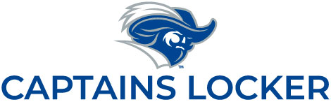 The blue athletic captains head logo overtop the words Captains Locker