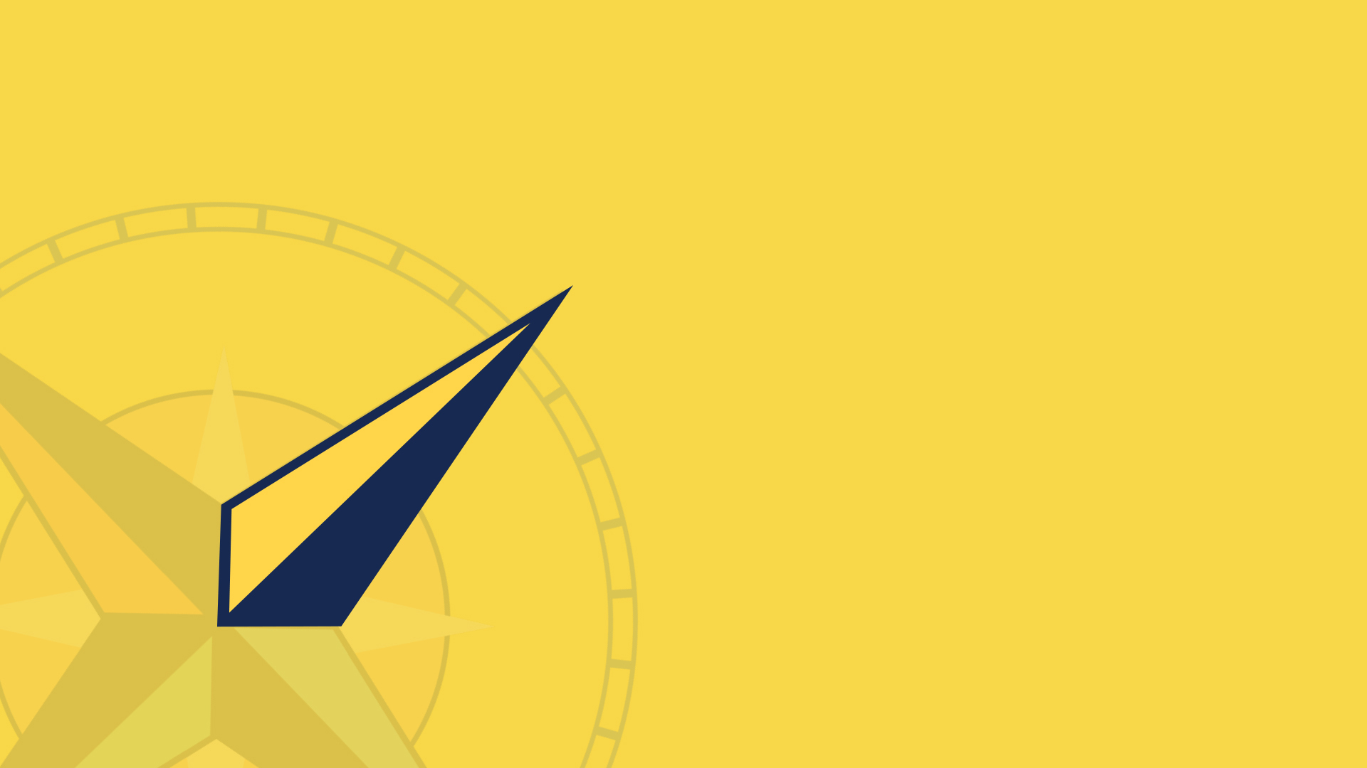 A yellow background with a navy blue highlighted compass point.