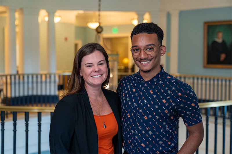 Professor Brooke Covington and Dayman Parrish '24 smile.