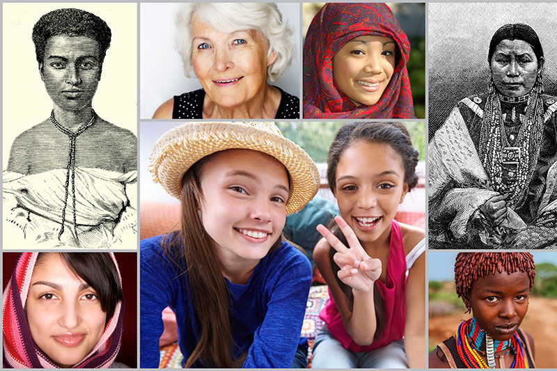 Various sized images of girls and women from different cultures