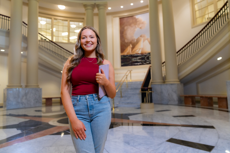 Marissa Ferland posing in the Trible Library