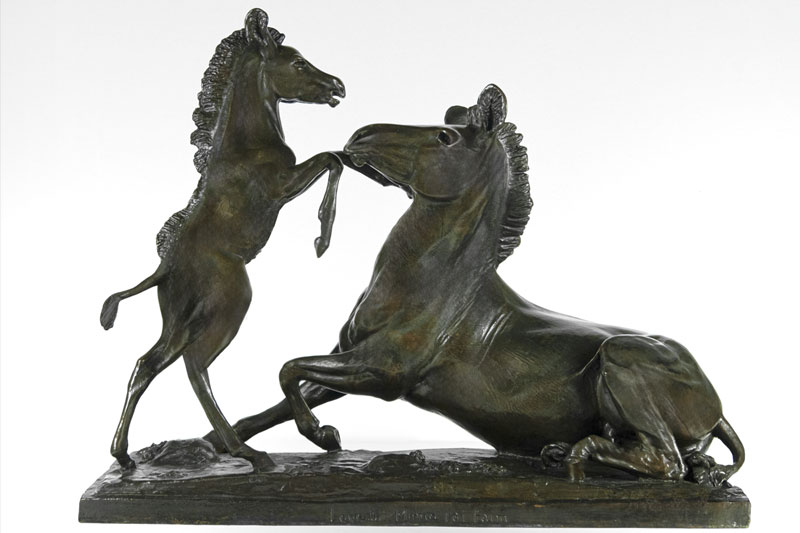 A zebra mare and foal cast in bronze by Anna Hyatt Huntington