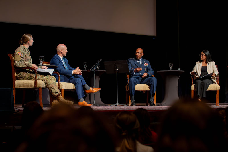 Rachel Freeman, CNU President William G. Kelly, Gen. Charles ‘CQ’ Brown Jr. and Stephany Lindo-Batlle