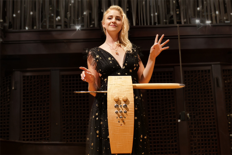 Caroline Scruggs and her instrument the theremin.