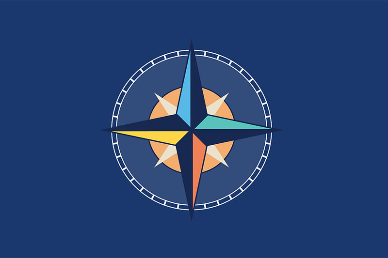 A multi-colored compass.