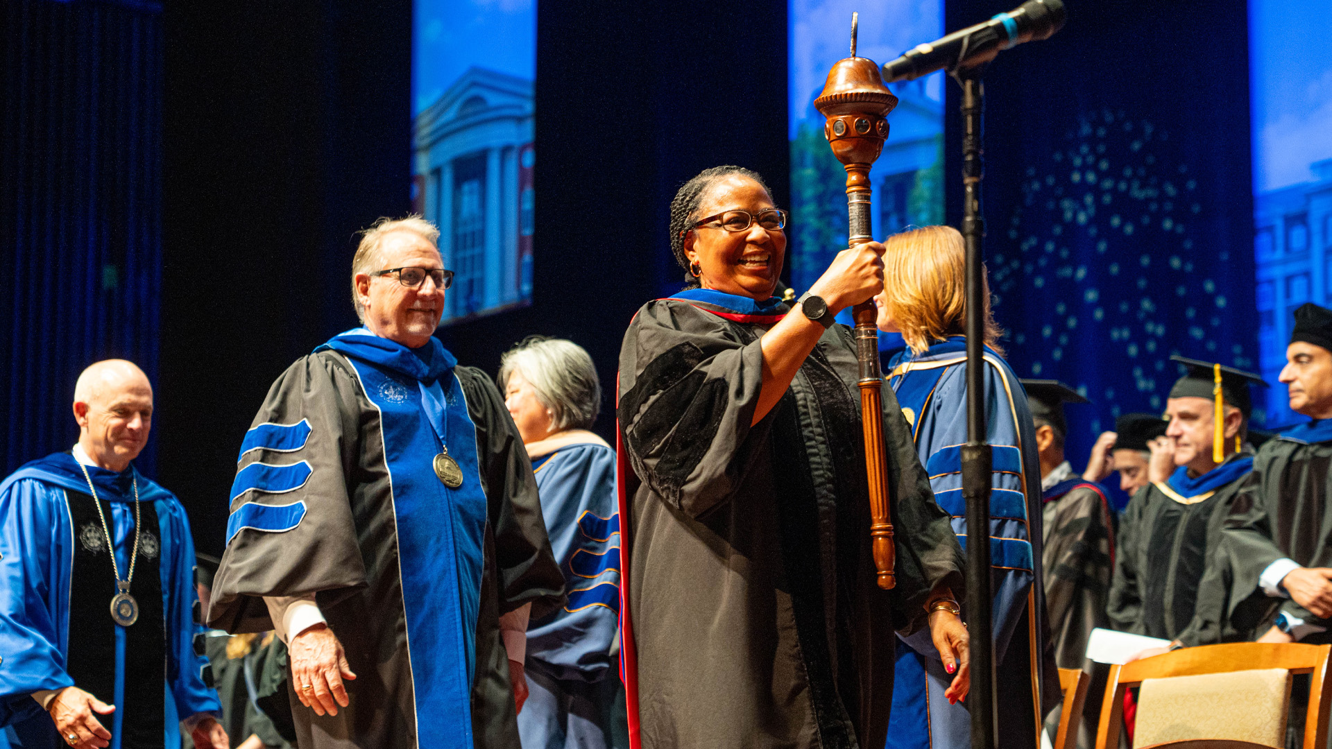 Dr. Shelia Greenlee opens the Community of Scholars Honor Convocation with the Investiture of the Mace.